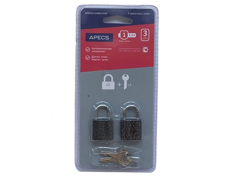 Замок навесной APECS PD-20-20-Blister (2Locks+3Keys)